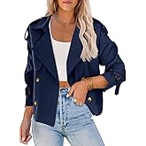 Saodimallsu Women Crop Double Breasted Trench Coat Raglan Sleeve Work Office Cropped Jacket With Pockets