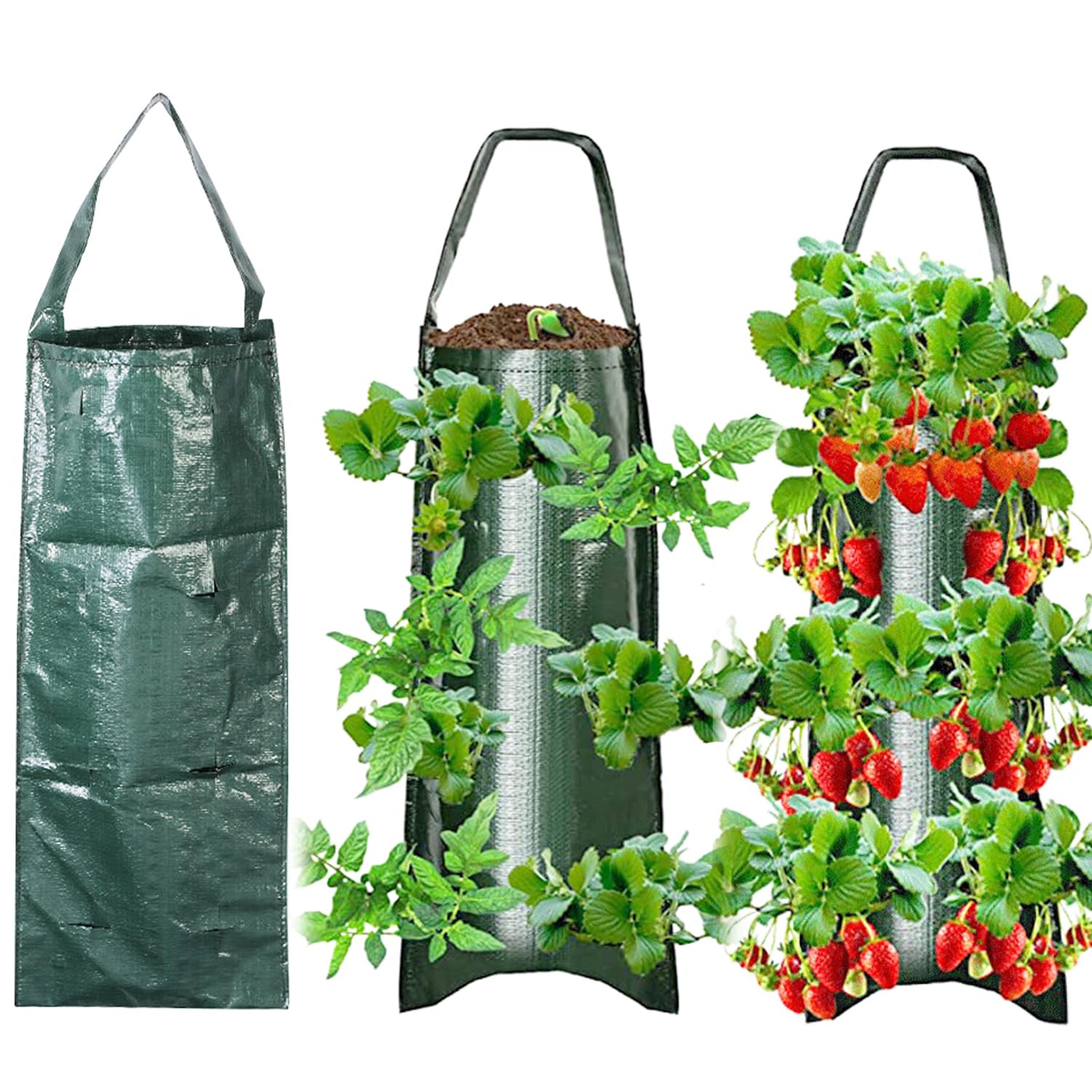 YEZIDE 3Pcs Hanging Grow Bags, Flower Strawberry Planter Bags, Multifunction Vegetable Flower Strawberry Herbs Plant Grow Bag for Vertical Gardening