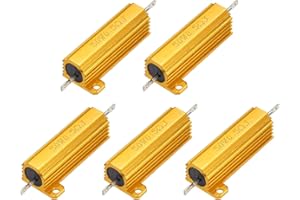 uxcell 5pcs 50W 0.5 Ohm 5% Aluminum Housing Case Resistor, Wirewound Resistors Screw Tap Chassis Mounted, Gold