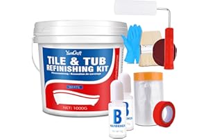 YUMCRAFT Tub and Tile Refinishing Kit, 35oz/1000g Tile Paint with Tools and Hardener - Semi-Gloss White Bathtub Paint for Bathroom, Countertop, Wash Basin, Kitchen, Porcelain, Floor, Easy to Use, 55-60sq.ft