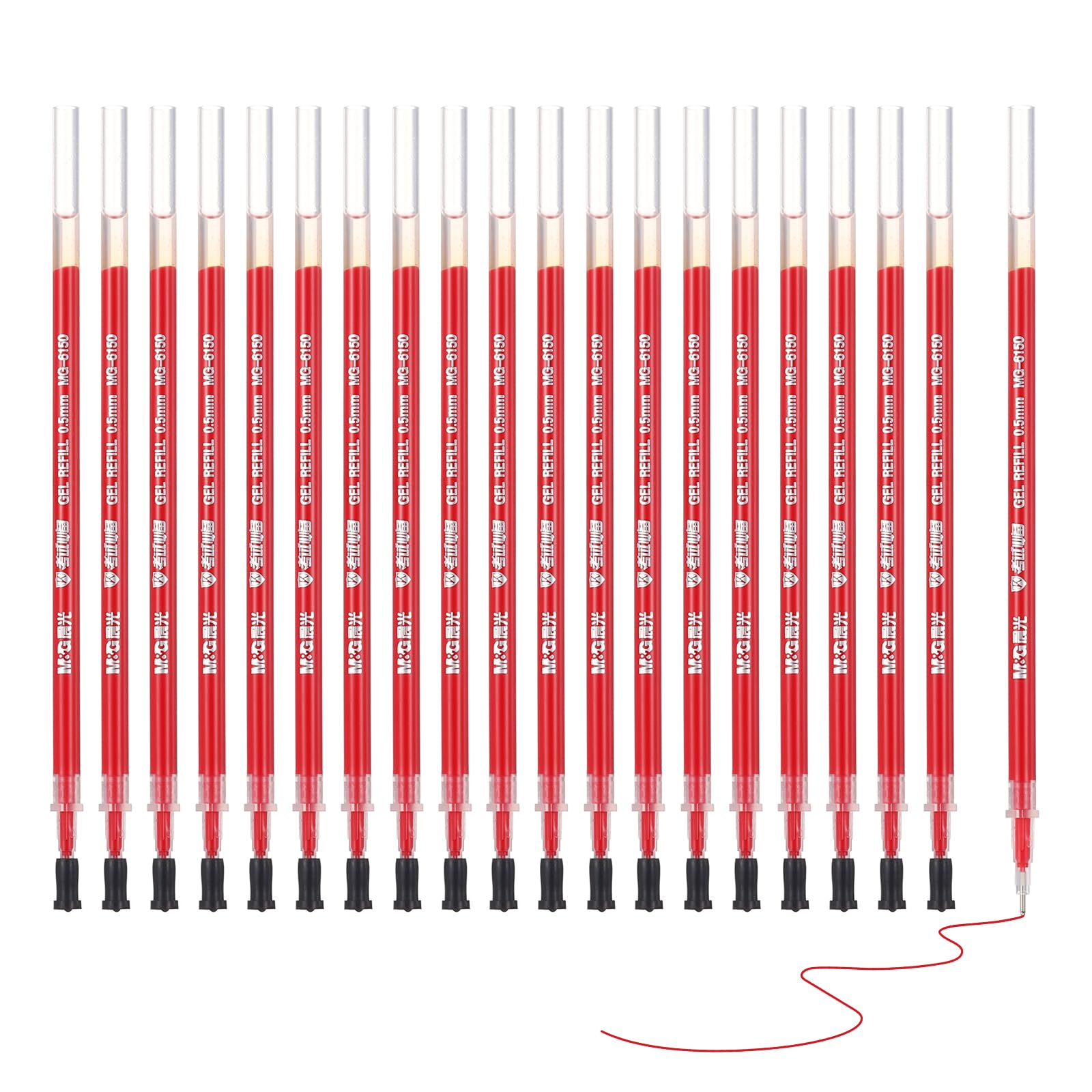 M&G Gel Pen Refills 0.5mm Needle Fine Point, 20 Pack Smooth Red Gel Ink Pen Replace Refills for Retractable Click Pen, Office Study Classroom Supplies, 5.1"