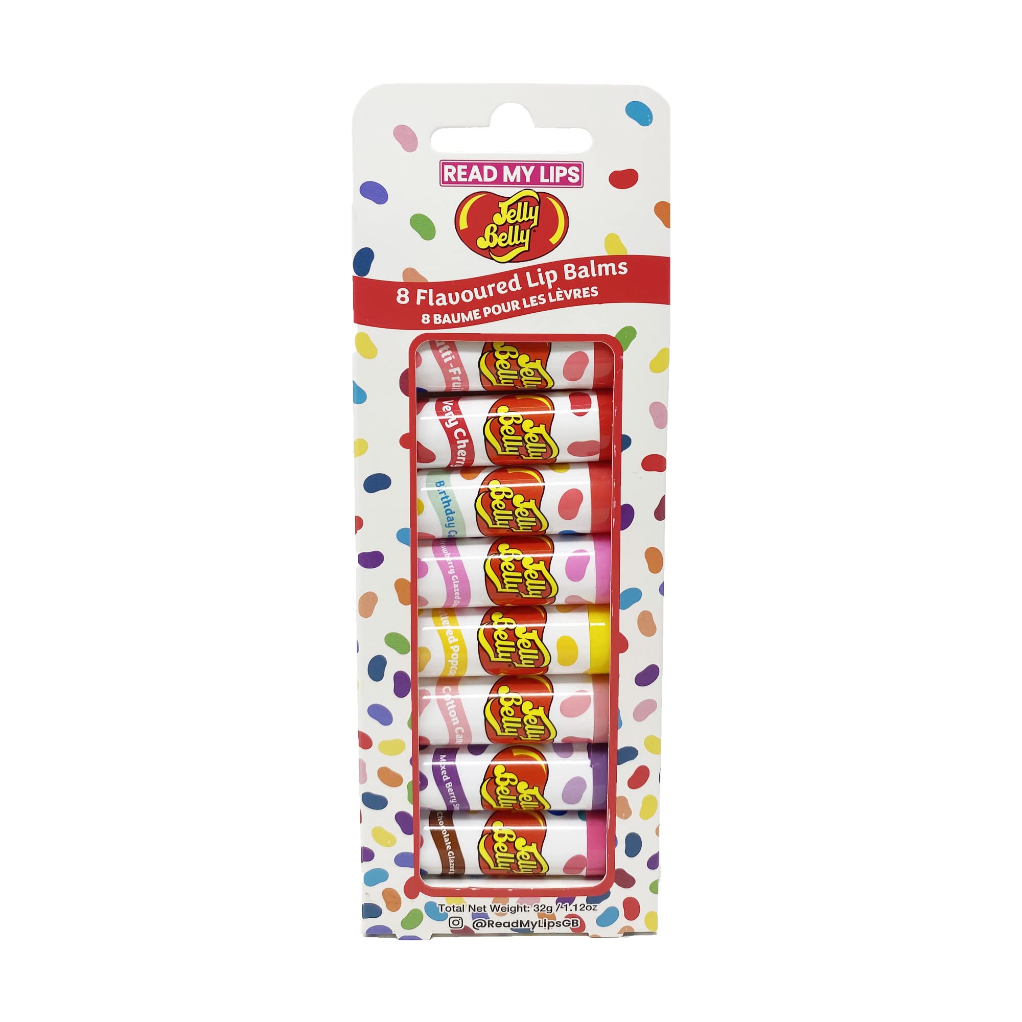 READ MY LIPS - Jelly Belly Flavoured Lip Balm Set - Formulated With Beeswax - Fun Party Bag Fillers Or Christmas Stocking Stuffers - Cruelty Free - 8 Exciting Tastes Party Pack