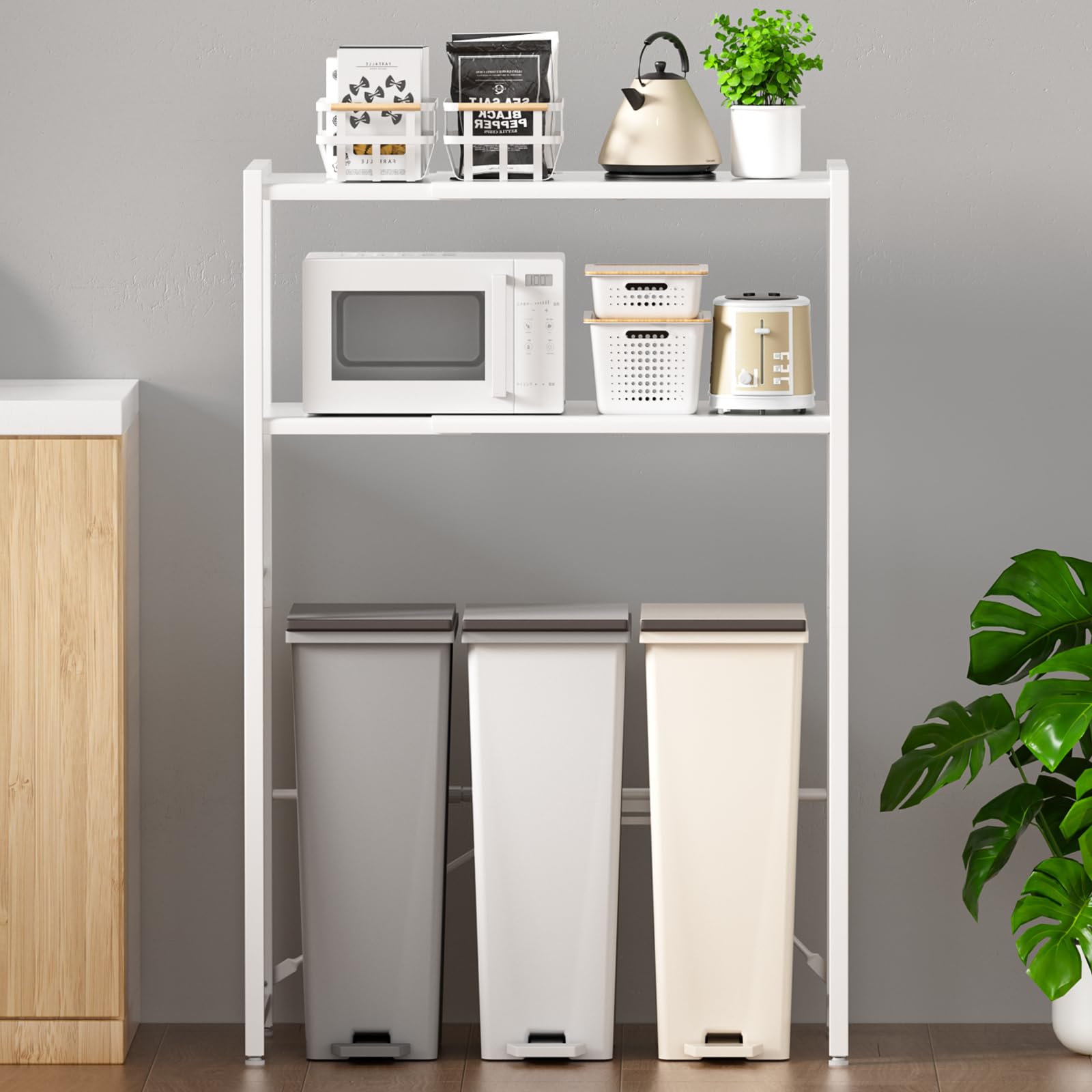 ゴミ箱上ラック TKUIN 電子レンジラック レンジ台 幅60～80cm 高さ8段階調整 トース...