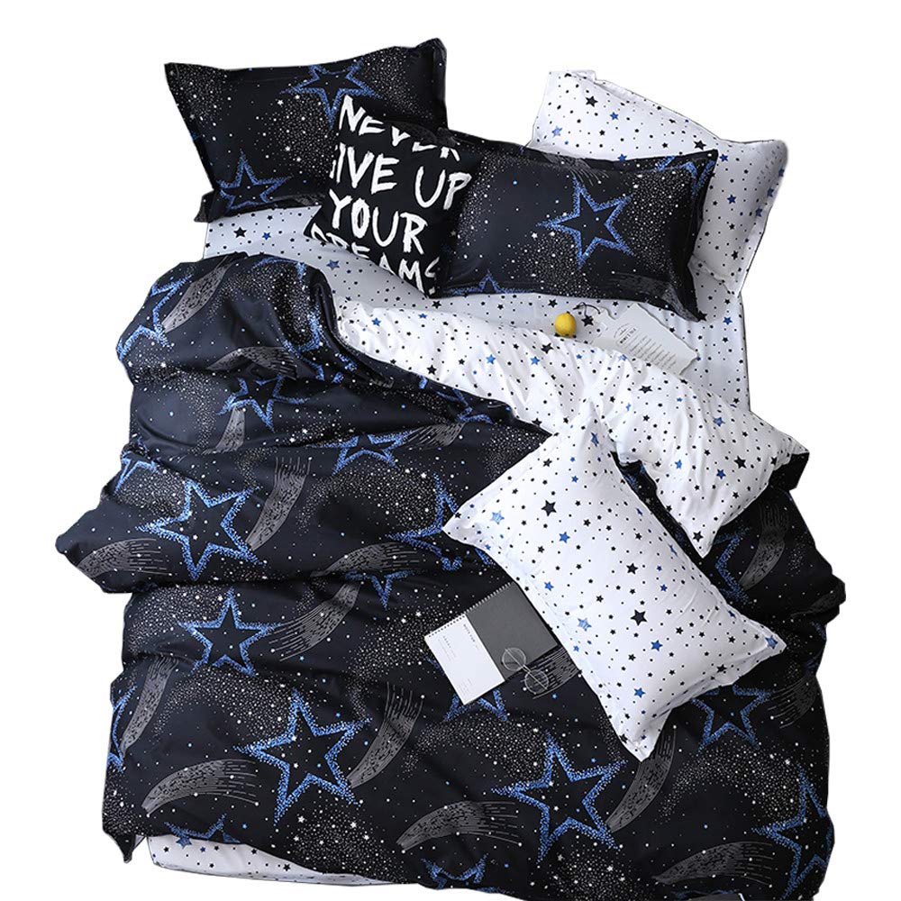 JQWUPUP Quilt Cover Set Double Size, 3Pcs Duvet Cover Zipper with Pillowcases for Teens Kids Girls Boys, Lightweight Durable Microfiber (Double, Starry Night)