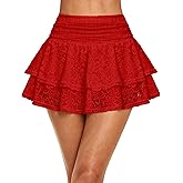 Fhykiss Lace Ruffle Mini Skirts for Women Pleated Micro Skirt High Waisted Layered Casual Flowy Y2k Cute Short 2026