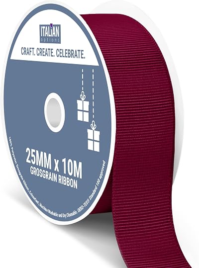 Italian Options Grosgrain Ribbon 25mm Burgundy 10m Roll