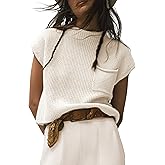 UANEO Sweater Vest Women Mock Neck Casual Cropped Knit Pullover Cap Sleeve Sweater for Women Top Spring