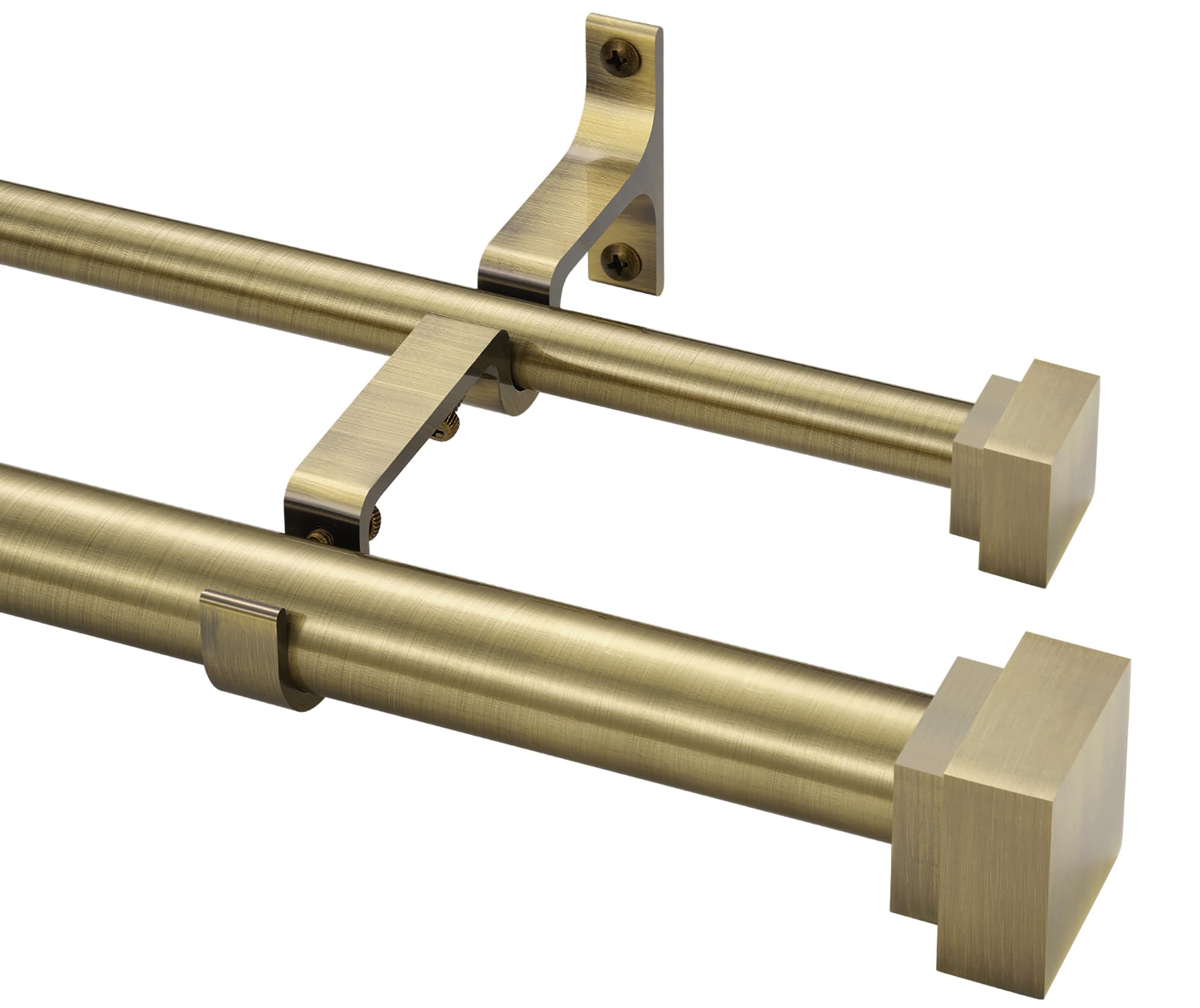 Photo 1 of 1 Inch Modern Double Window Curtain Rods,72-144 Inch Adjustable Telescoping Heavy Duty Stylish Drapery Rods Decorative Solid Square Finials for Dual Curtain Rod Window Treatment, Antique Bronze
