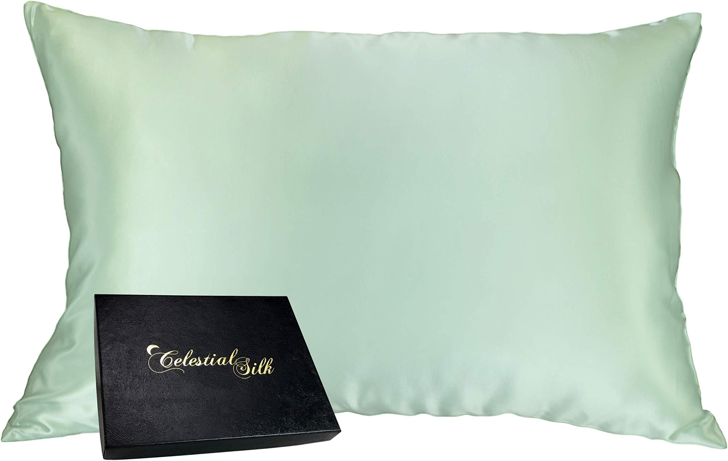 Celestial Silk 100% Silk Pillowcase for Hair Zippered Luxury 25 Momme Mulberry Silk Charmeuse Silk on Both Sides of Cover -Gift Wrapped- (King, Mint Green)