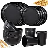LIYH 16 Pcs Black Wheat Straw Dinnerware Set - Unbreakable Plates and Bowls Sets, Dish Sets for 4, Black Plastic Dinnerware Set Include Wheat Straw Dinner Plates Bowls Cups Kitchen & Camping
