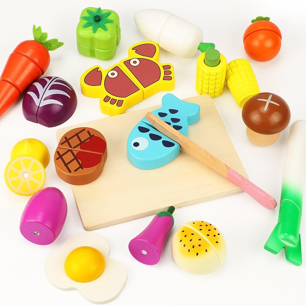 wooden magnetic play food