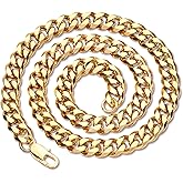 Ucevi Gold Cuban Link Chain for Men 9mm 18K Gold Plated Stainless Steel Curb Chain Necklace for Women Men, 18/20/22/24 Inch