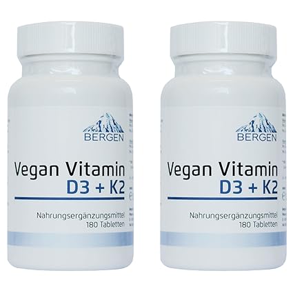 Vitamin D3 5000 I.E. (Cholecaliferol) + Vitamin K2 MK7 (natürliches Natto Menaquinon MK-7) 200mcg - 2 Dosen (360 vegane Table