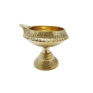 LotusFeet Spirituality Traditional Brass Kubera Vilakku with Stand/Traditional Puja Diya Lamp with Stand/Pooja Lamp