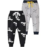 HUAER& Baby Boy's Jogger Pants Dinosaur Car Animal Print Drawstring Elastic Sweatpants 2-Pack