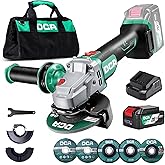 DCA Cordless Angle Grinder 4-1/2 inch, 20V Brushless Motor 8500RPM, Battery Grinder Tool-Free Guard, 4.0Ah Battery & Charger, Power Electric Cut Off Tool with 6 Discs for Cutting, Grinding, Polishing