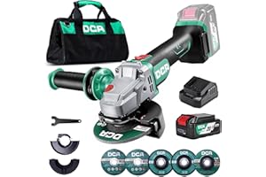 DCA Cordless Angle Grinder 4-1/2 inch, 20V Brushless Motor 8500RPM, Battery Grinder Tool-Free Guard, 4.0Ah Battery & Charger, Power Electric Cut Off Tool with 6 Discs for Cutting, Grinding, Polishing