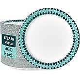 JOLLY PARTY Paper Plates Disposable, 360 Count 8.37 inch Dinner Plates, Soak Proof, Cut Proof for Everyday Use, Diamond Pattern Rim Design