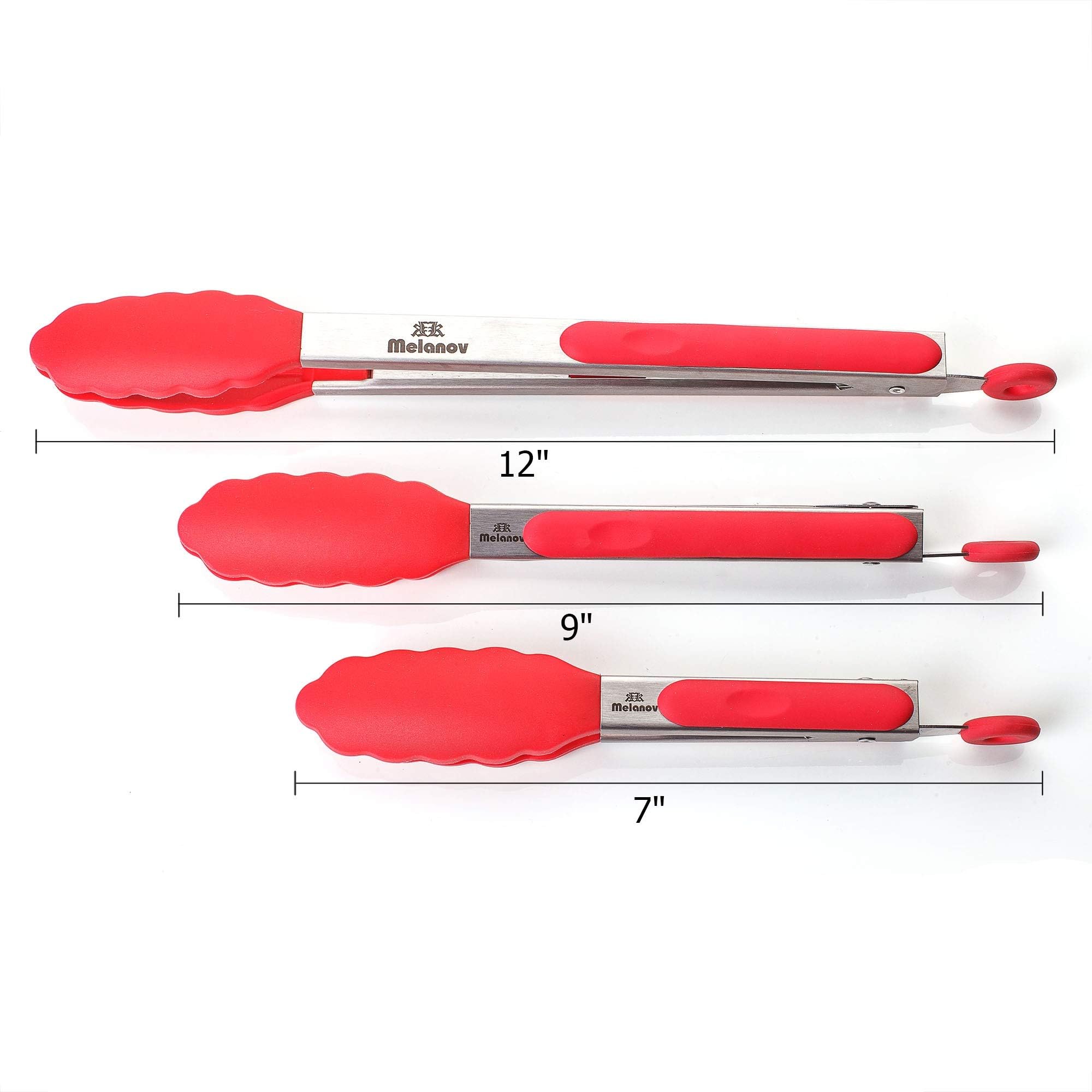 Kitchen Tongs Stainless Steel Locking, Set of 3-7,9,12 Inch, Non-Stick BBQ Tongs with Silicone Tips for Barbecue, Cooking, Grilling Turner, Salad, Serving and Frying
