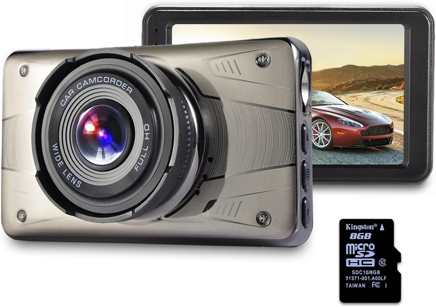 Dash cam Full HD 1080P,Car DVR Dashboard Camera,3'' LCD 170 wide angle,G-sensor,Night vision,24H Monitoring,Loop Recording(8GB SD card included)