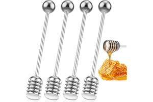 4Pcs Honey Dipper Set, 6.1 Inch 304 Stainless Steel Honey Dipper Sticks, Mini Honeycomb Stick Deep-Groove Wand for Pot Jar, S