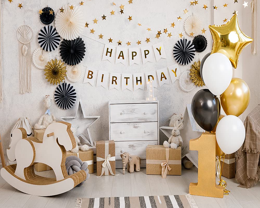 Haosphoto 5X3FT Boys 1st Birthday Cake Smash Backdrop for Photography Girls 1st Birthday Backdrop Balloon Paper Flowers Background for Newborn Baby Shower Kids Birthday Photo Studio Props Vinyl HS180