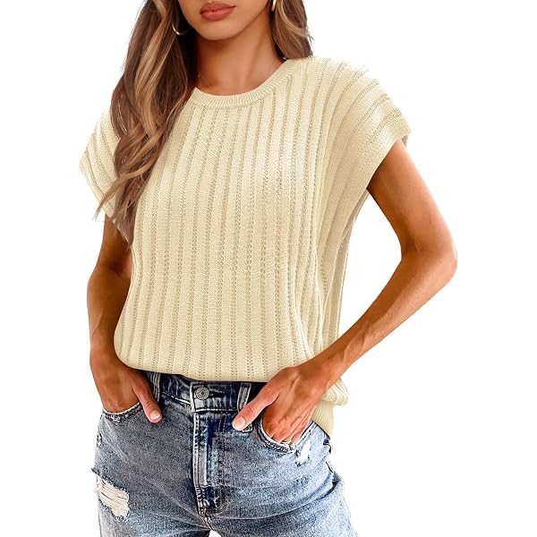 Saodimallsu Women's Short Sleeve Knit Sweater - Lightweight Loose Crewneck Pullover For Summer