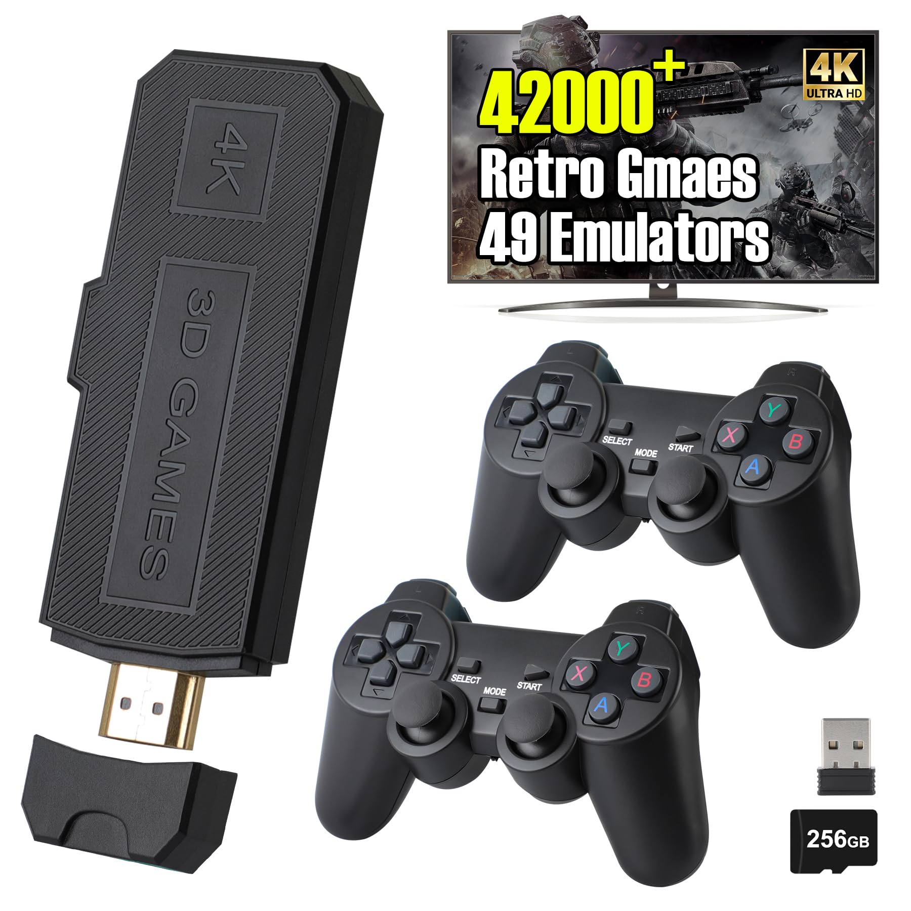 Photo 1 of Wireless Retro Game Stick – Plug & Play 4K HDMI Video Console with 42,000 Classic Games, 15 Emulators, Dual 2.4G Wireless Controllers, Supports Up to 4 Players, 256GB Built-in