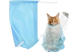 IRWU Cat Bathing Bag Anti Scratch and Bite, Cat Shower Bag Soft Mesh Net Bag for Small/Medium/Large Cats Restraint Grooming Nail Trimming Washing - Blue