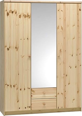Steens Axel 3 Door 2 Drawer Pine Wardrobe Includes 1 Mirrored Door