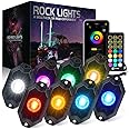 Xprite RGBW LED Rock Lights Kit with Bluetooth & Wireless Remote Controller, Multicolor Cars Underglow, Wheel, Footwell Neon Light Kits, for Off-Road UTV ATV Trucks SUV Motorcycle Boats - 8 Pods