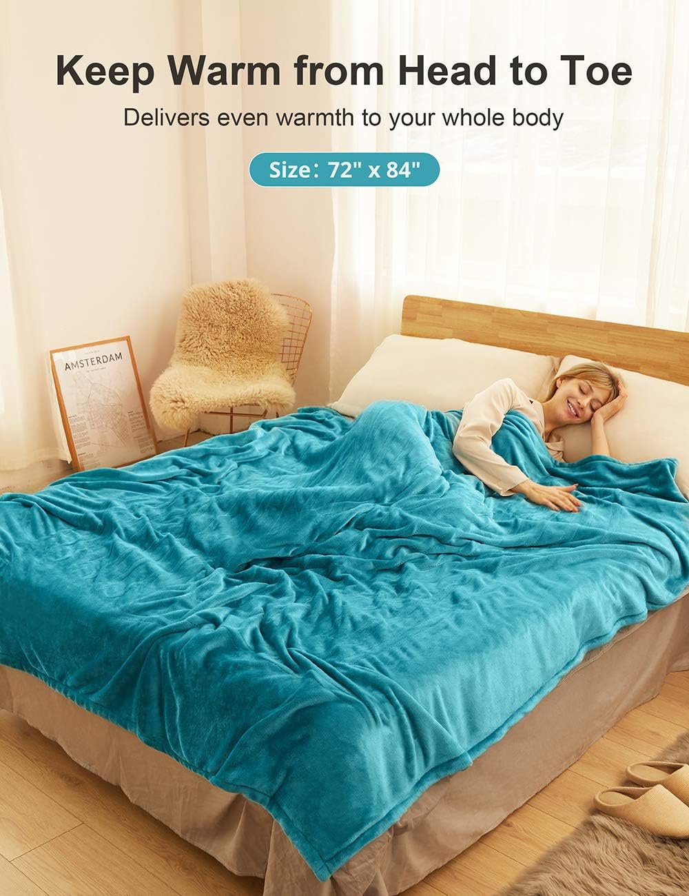 Homech Electric Heated Blankets, 72" x 84" Full Size Electric Throws with Double-Layer Flannel, Fast Heating with 10 Heating Levels, 12 Hour Auto-Off, Overheating Protection, Machine Washable: Home & Kitchen