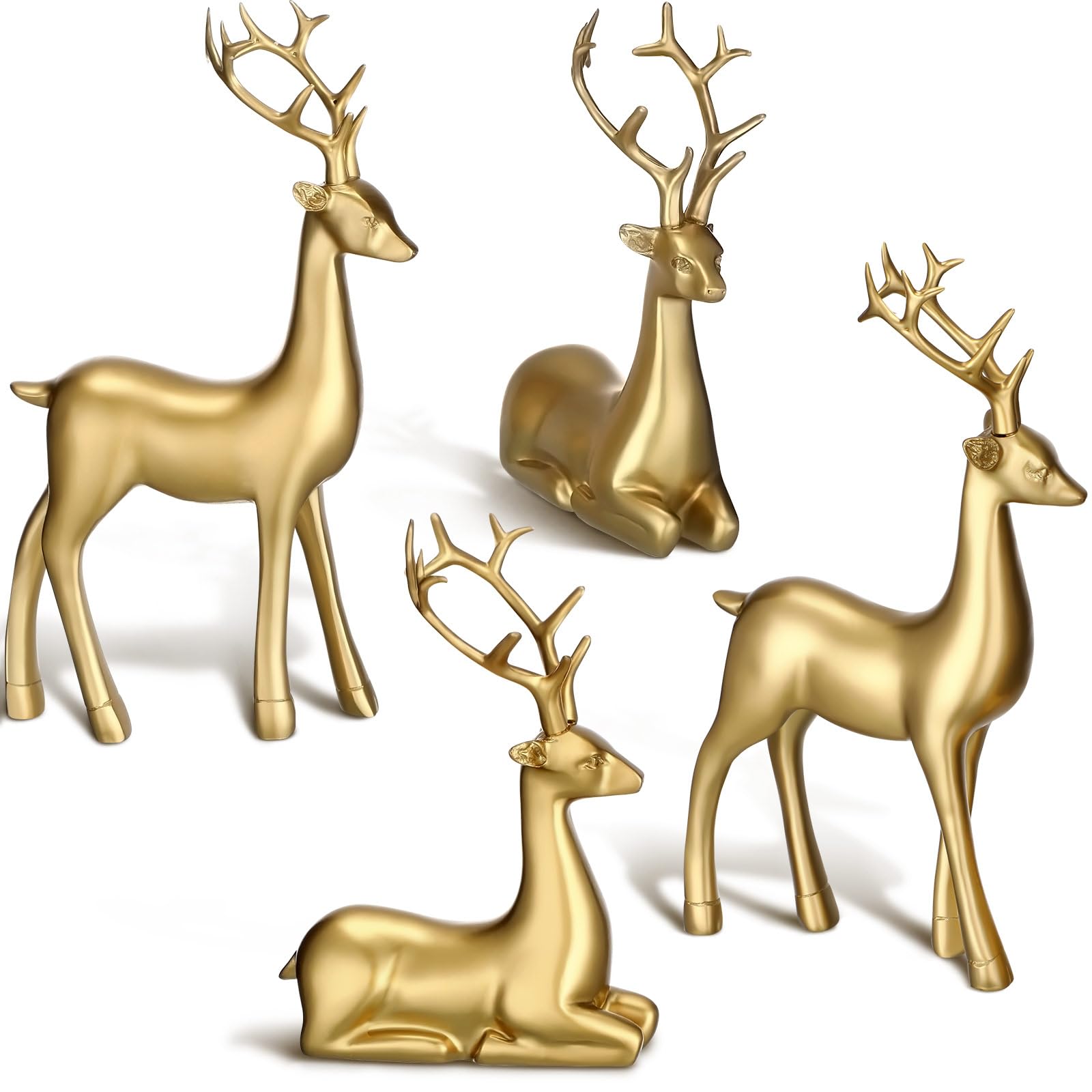 Photo 1 of Thyle 4 Pcs Christmas Resin Sitting Standing Deer Statue Reindeer Figurines Deer Decorations for Home Indoor Rustic Christmas Home Decor Statue Small Reindeer Sculpture (Gold)