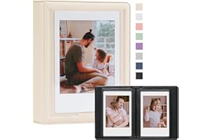 Dawnhua Instax Mini Photo Album Plastic Customizable Cover, 28 Pockets Polaroid Photo Album for 2x3 Pictures, Polaroid Album Book for Fujifilm Instax Mini Instant Camera (Beige)