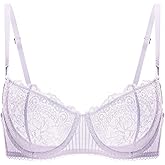 DOBREVA Women's Sexy Lace Push Up Plus Size Bra Sheer Balconette Underwire Unlined