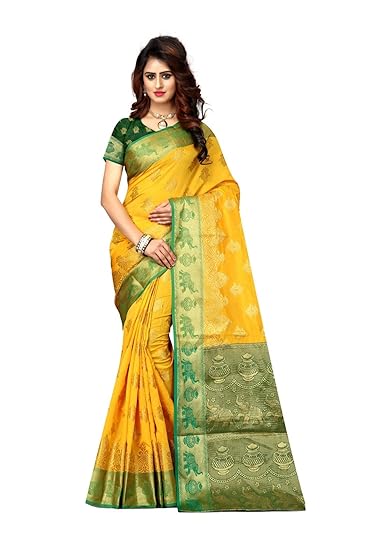 Shoppershopee Kanjivarm Banarasi Silk Saree (9016 Yellow)