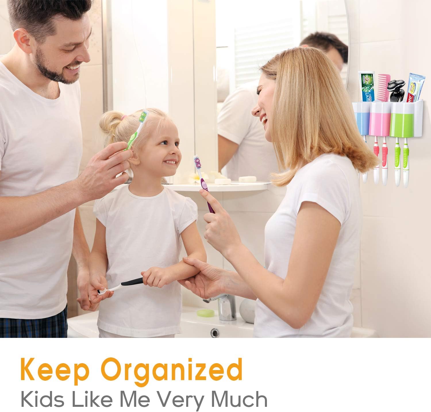 iHave Toothbrush Holder Wall Mounted with Large Capacity, Easy Install, Durable, Kids Family Set Electric Toothbrush Holder for Bathroom (3Cups): Home & Kitchen