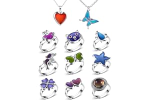 Hicarer 9 Pcs Mood Rings with 2 Mood Necklaces Color Change Ring Adjustable Size Rings for Women Men Costume Accessories Christmas Birthday Gifts, Multi Types