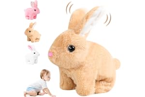 BCBU Bunny - My Realistic Bunny Toy,Easter Interactive Plush Bunny,Realistic Bunny Can Walk and Talk,with Lifelike Movements, Hops,Twitches & Wiggles Ears, Handmade,Easter Gift (Brown)