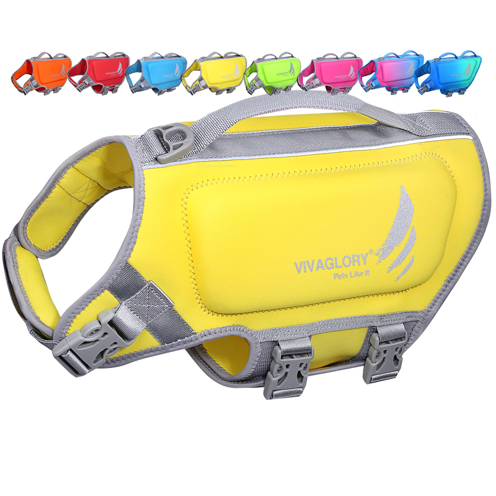 VIVAGLORY High Buoyancy Dog Life Jacket, Swim Vest with Handle, Dog Life Jacket for Swimming & Boating, Buoyancy for Doggy, S, Yellow