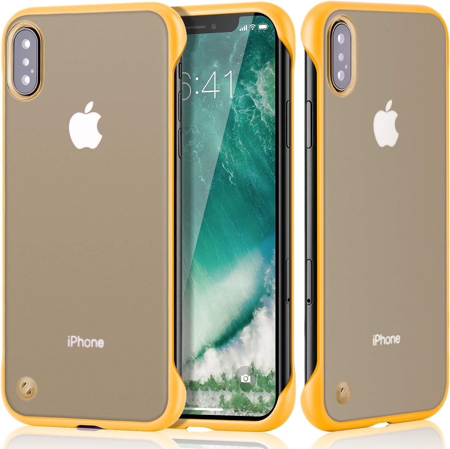 Frameless Design Slim Case for iPhone Xs MAX Case,Youngogo Protective Shockproof Case with Hard Plastic Translucent Back Cover and Metal Ring for iPhone Xs MAX 6.5" Yellow