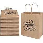 bagmad 100 Pack 8x4.75x10 Inch Medium Brown Paper Gift Bags with Handles Bulk, Thank You Kraft Paper Bags for Party Favors Grocery Retail Shopping Wedding Craft Sacks (Plain Natural, 100pcs Count)