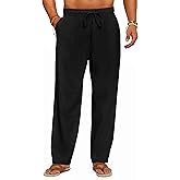 Runcati Mens Casual Linen Pants Elastic Waist Drawstring Summer Beach Pants Lightweight Loose Fit Yoga Trousers