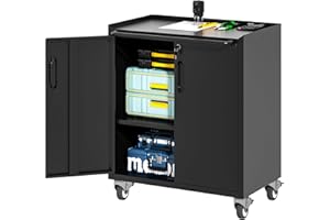 OPTYMIRA Metal Tool Storage Cabinet for Garage,Mobile Heavy Duty Garage Tool Chests & Cabinets with Lockable Doors,Black Rolling Tool Cabinets with Wheels,Assembly Required