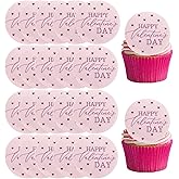 20Pcs Happy Valentine's Day Acrylic Cupcake Toppers Mirror Round Love Heart Cake Toppers Cupcake Picks Cake Decoration for Valentines Anniversary Wedding Party Baking Dessert Biscuit Decor