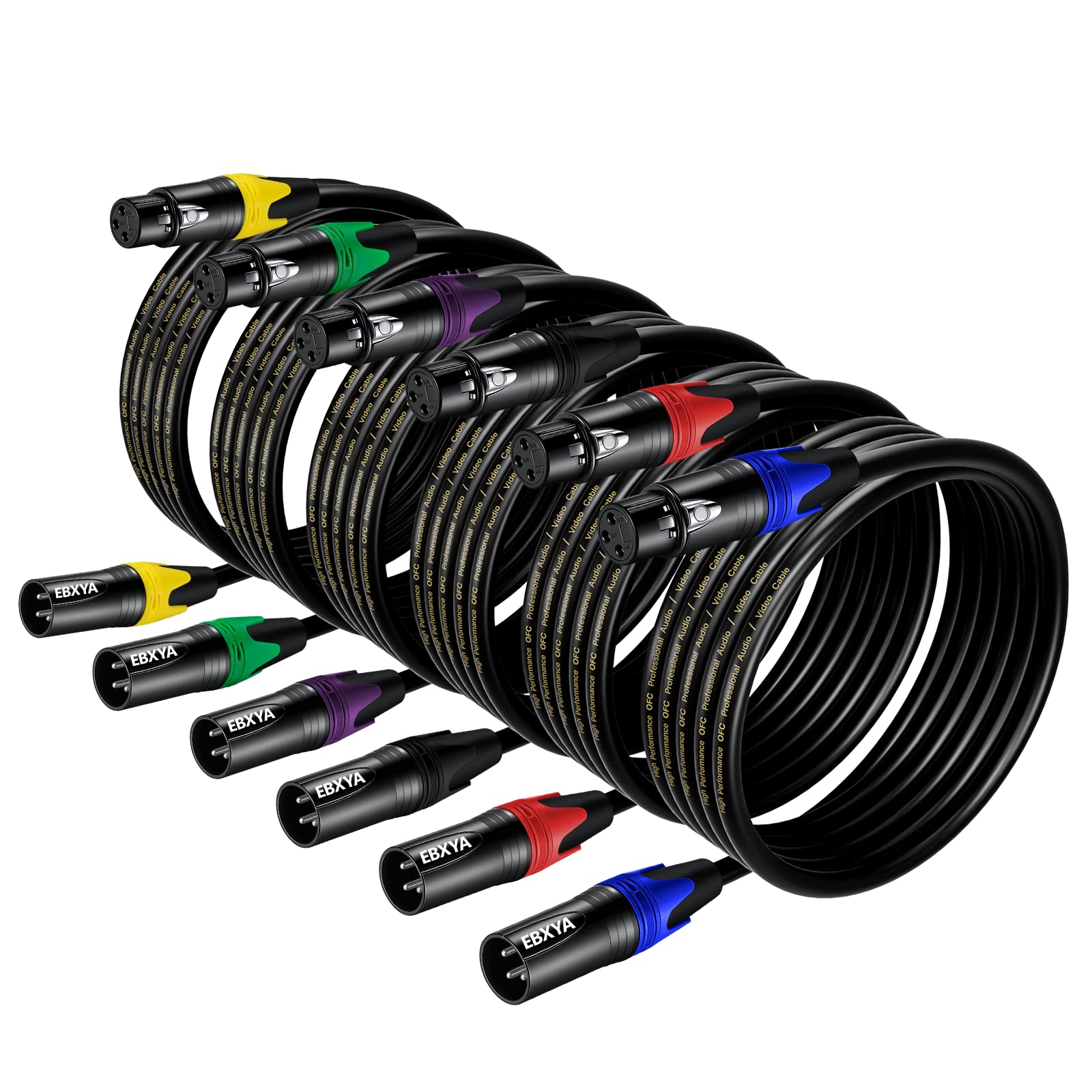 EBXYA XLR Cable 2M 6 Pack - 3-Pin Balanced XLR Speaker Cable, Male to Female Multi-Colored Mic Cord for Mic Mixer Podcast, DMX โ image 1