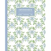 Blue Coquette Composition Notebook: Cute Preppy Bow College Rule Lined Journal; 8x10"