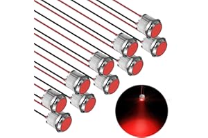 FICOLPO 10 Pcs LED Metal Waterproof Indicator Light, 12-24V 0.63-inch Mounting Hole Pre-Wired Pilot Signal Light for Car, Trucks, Boats, Marine, Dash, Industrial Electricity (Red, 16mm)