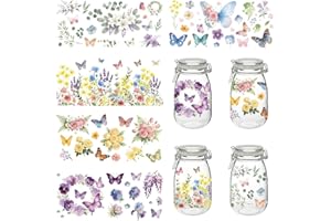 PRESSINART 5 Sheets 5 Styles Flower UV DTF Cup Wraps 9.44 x 4.33 Inch Rub on Transfer Stickers for 16OZ Glass Cups Flower But