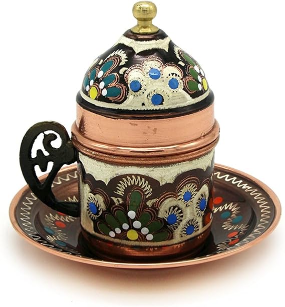 Copper Turkish Coffee Cup with Saucer and Lid